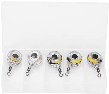 Deep Drop Unterwasser Angellicht, 5 Stück 1,5cm/0,6 Zoll Angelköder Lampe LED Augenförmige Köder Nachtlampe 5 Farben Attraktor Anlocken LED Köder Licht für Süßwasser Salzwasser Boot Meer Eisfischen