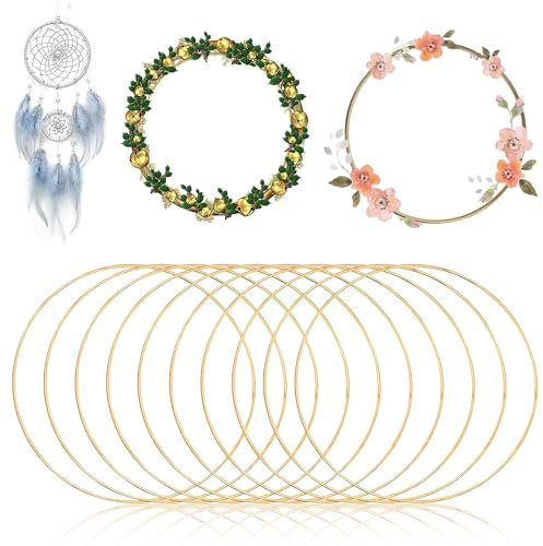 TuseRxln DIY Metall Hochzeit Traumfänger Ringe, 10 Stück 10cm Golden Rund Makramee Ring für Floral Hoop Kranz Hochzeit Dekor, Traumfänger und DIY Basteln