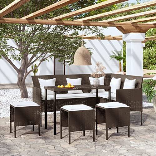 Homgoday 5-teilige L-Form Couch Sofagarnitur mit Kissen Polyrattan braun