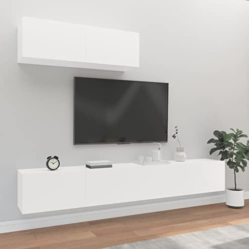 NITCA Set di Mobili Porta TV 3 pz, Set Mobile TV in Legno, Parete Attrezzata Soggiorno Moderna, Base TV Sala da Pranzo, Bianco 100x30x30 cm Tipo 3