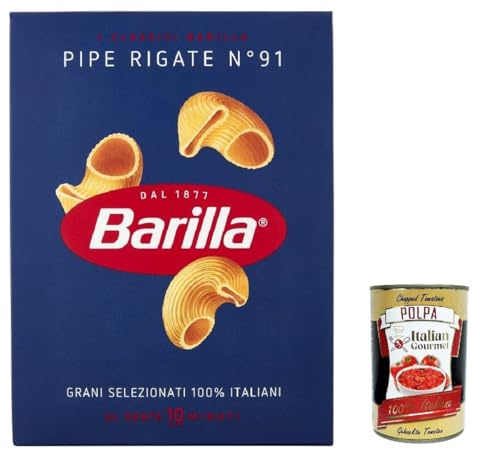Italian Gourmet Pasta Pipe Rigate Nr. 91 Hartweizen Nudeln gerillt 5 x 500g | Formato tubolare per sughi densi, ideale für Aufläufe und cremige Saucen, Gesamtnettogewicht 2,5 kg + Kostenlos Polpa 400g