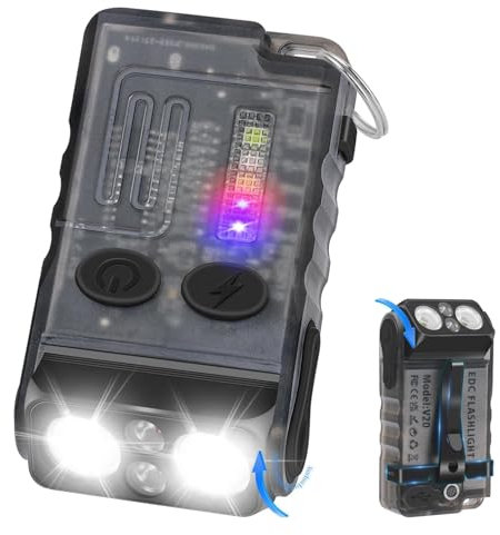 HOSONIC V20 Lampe Torche LED Ultra Puissante Rotation à 180°, Mini Lampe De Poche 1000 Lumens Avec 14 Modes D'éclairage, Lampe Torche Rechargeable USB C Avec Aimantée étanche IP67