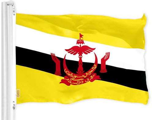 G128 Brunei-Flagge, 90 x 150 cm, LiteWeave Pro-Serie, bedruckt, 150D-Polyester, Landesflagge, für drinnen und draußen, lebendige Farben, Messingösen
