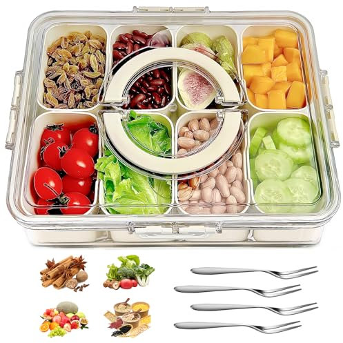 HXJDAM Boîte à goûter avec compartiments, bol à collation avec couvercle, boîte à collation avec couvercle, assiette à collation avec compartiments pour bonbons, légumes, biscuits, noix, fruits (8