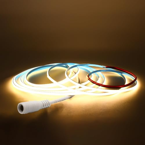 COB LED Strip 24V warmweiß 3000K 2m, Arote COB LED Streifen LED Band 3mm Breite Dimmbar Hohe Dichte Licht DIY 384LEDs/m ohne Netzteil IP20 für Schlafzimmer Küche Home Innendekoration