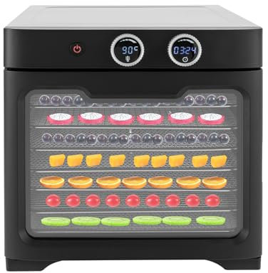 Edelstahl Dörrautomat, 800W Dörrgerät für Lebensmittel mit 8 Edelstahlschalen, Dehydrator mit Temperaturregelung (20-90 °C) und 24-Stunden-Timer, für Gemüse, Obst, Dörrfleisch, Fleisch
