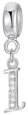 Symretie Damen 925 Sterling Silber Charm Anhänger Buchstaben I Beads Charms Kompatibel mit Europäischen Armbänder und Halskette