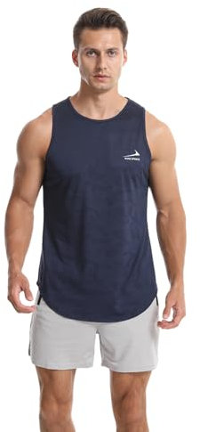 Herren Tanktop, schnell trocknende Trainingshirts, Muskel Fitness Bodybuilding Laufshirt Fitness Tanks Ärmelloser T-Shirt Navy blau M