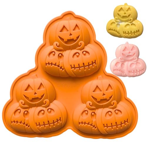 PTaizjjz Halloween Silicone Mould,1PCS 3-Cavity Pumpkin Silicone Mold Halloween Chocolate Mold Candy Mould for Gummy, Candy, Chocolate, Cookie, Jelly DIY