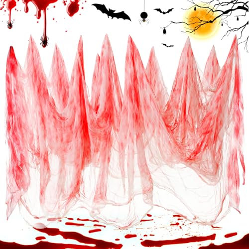 Wzone Halloween Gruselige mit Fälschung Blut Tuch 215 x 500 cm (84 x 197 in), Blut Cover Gaze für Gothic Dekoration, Super Große Gruselige Tuch für Halloween Haunted Hause Party Cover Decorations