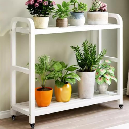 KADEUX 2-stufig Pflanzenständer, Modern Blumenbank Pflanzenregal, Blumenetagere Aus Metall, Blumentopf Ablageregal Für Innen Außen, Mit 2 Ablagen(White,31in/80cm)