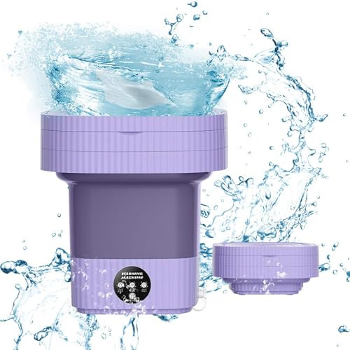 Mini Machine à Laver Portable 8L, Mini machine à laver pliable avec essorage, seau à linge pliable, Lave-linge Mobile, pour les sous-vêtements, chaussettes et petits objets Camping Voyage (Violet 10L)