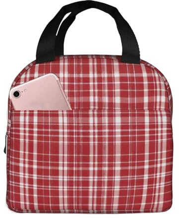 WCXTHGFA Lonchera aislada con estampado rojo y negro a cuadros para adultos, elegante y versátil, bolsa de almuerzo para el trabajo