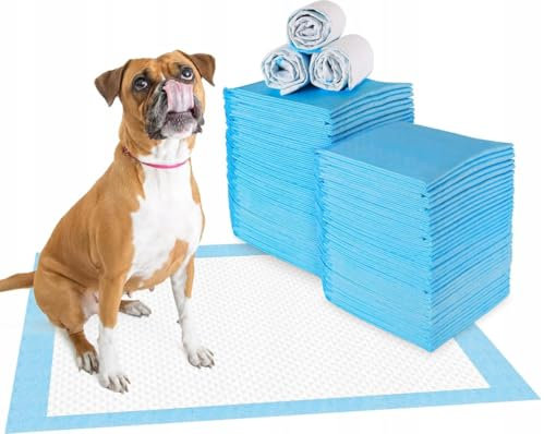 Trainingspads für Hunde und Welpen, auslaufsicheres 5-lagiges Design mit schnell trocknender Oberfläche, Welpenunterlagen, PIPI-Trainingsmatte, 100 Stück, Blau 90x60 cm