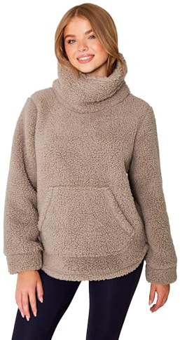TURTLE Women’s Khakhi Fleece Lounge Top Snuggle Jumper Warm Pullover Jacket with Cowl Neck, Soft & Comfortable FitWinter Thermal Sweatshirt for Loungewear (M = UK 12-14)