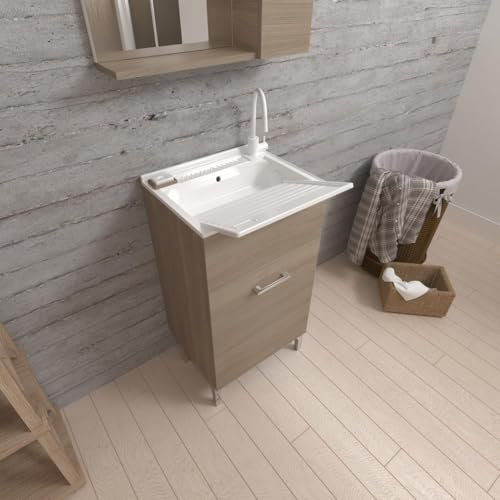 Savinidue Mobile con lavatoio 45 cm Rovere Fumo con Vasca e asse lavapanni Pratico