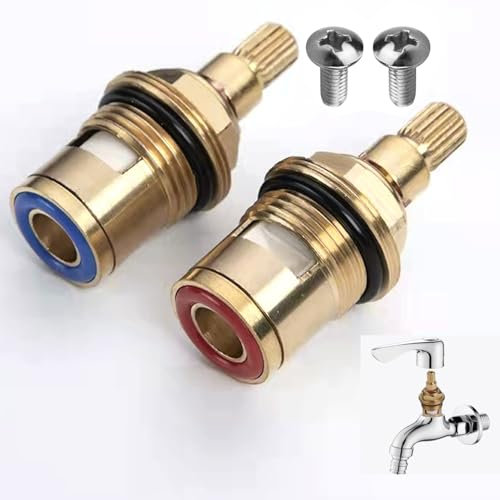 Verazquy 2 Pcs Replacement Tap Valves Brass Tap, Ceramic Disc Cartridge Tap Valve for Shower Bathroom Taps with Washers, Quarter Turn Bath Tap Cartridge Glands Seals Repair Kit for Bathroom Kitchen
