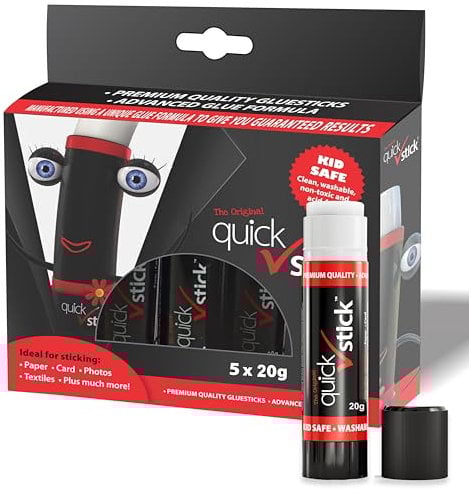 Quick Stick Glue Stick Original 20g, Pack of 5 Glue Sticks, Ideal for School, Scrapbooking & Office supplies - Strong-hold for Paper, Card, Textiles, Crafting Glues, Homeschool