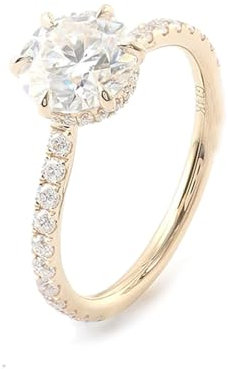 Skcess 18 Karat Gelbgold Ringe Damen D Moissanit Runden, Ringe 6 Zinken mit 2 Karat Rundem Moissanit Ringe Frauen Größe 54 (17.2)