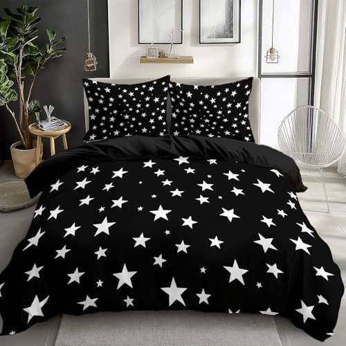 XCQHZYQ Bettwäsche-Set 155x220 cm Schwarze Sterne Wende Bettwäsche Einzelbett für Kinder 3D Microfaser Baumwolle Bettbezug und Kissenbezug 80x80cm mit Reißverschluss