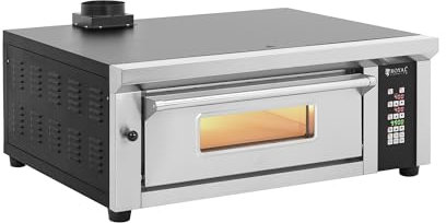 Royal Catering Four à pizza électrique en acier et inox 400 °C 4 200 W 1 cavités pour 4 pizzas de Ø 33 cm avec chamotte - Four à pizza professionnel Pierre à pizza