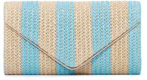 Jywmsc Monedero de Paja a Rayas para Mujer Tipo Sobre de Verano Tejido para Playa para Vacaciones