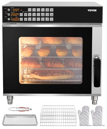 VEVOR Horno Convencional de Encimera de 58 L, 4 Niveles de 2800 W con Puerta de Vidrio Templado, Rejillas de Alambre, Bandeja con Clip y Guantes, Acero Inoxidable, para Restaurante, 600 x 745 x 606 mm