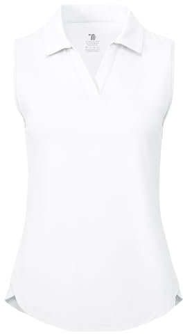 donhobo T-Shirt Damen Ärmellose Golf Polo Shirts V-Ausschnitt Tennis Tank Tops Sportshirt UPF 50+ Schnell trocknend Leichte Atmungsaktiv Sommer Oberteil (Weiß, S)