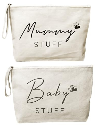 Lot de 2 sacs à cosmétiques en toile blanche avec fermeture éclair pour femme enceinte, cadeau de nouvelle maman BMYUK