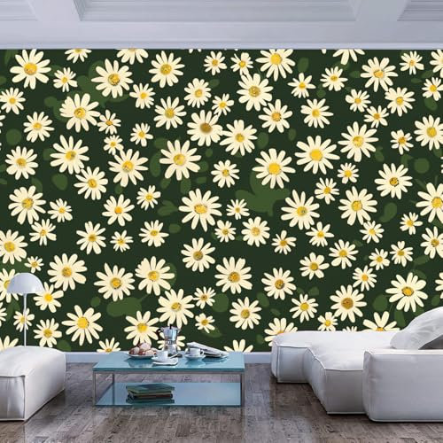 JIAOQSS Mural Wallpaper Photo Poster Small Daisy Flowers Green Beige Creative DIY Art Decoration Decal for Living Room Dining Bedroom Decor Print Restaurant Office Children's