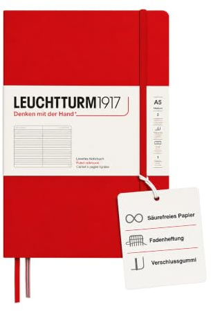 LEUCHTTURM1917 373978 Notebook Medium (A5), Hardcover, 251 Numbered Pages, Cherry, Ruled