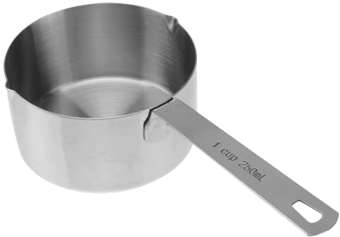 Edelstahl Stielkasserolle 250ml Silber Küchenmesstopf zum Kochen | Stück, Leicht zu Reinigen und Schöpfen, mit Aufhängeöffnung für Küche