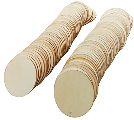 Wakects 100 Stück 50 Mm Holz Kreise, Dünne Sperrholz Runde Holz Scheiben, Perfekt für Hochzeitsbastelarbeiten und DIY Projekte