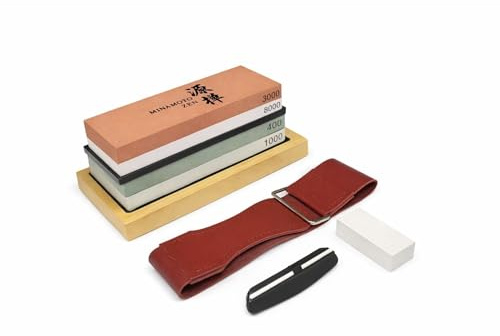 Minamoto Zen® Schleifstein Set – Japanischer Messerschärfer 400/1000 & 3000/8000 – Premium Wetzstein für Messer