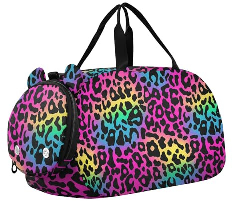 Kinder-Reisetasche mit Schuhfach, multifunktional, für Reisen, Sport, Seesack, Wochenendtasche, Neonfarben, buntes Leopardenmuster