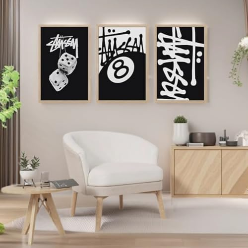 AQCQDQ 3er Poster Set, Moderner Schwarz-Weiß-Stil, Abstrakter Billardball Nr. 8 Würfel, Leinwandbild Dekoration für Wohnzimmer Schlafzimmer, Ohne Rahmen (30x40cm)
