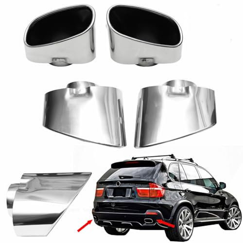 Auspuffblende Doppelrohr Endrohr Edelstahl Auto Endrohrblenden Auspuffendrohr Auspuffrohr Tuning Universell Schalldampf Blende Sport Oval Chrom Auspuffspitzen Set für X5 E53 1999 – 2006