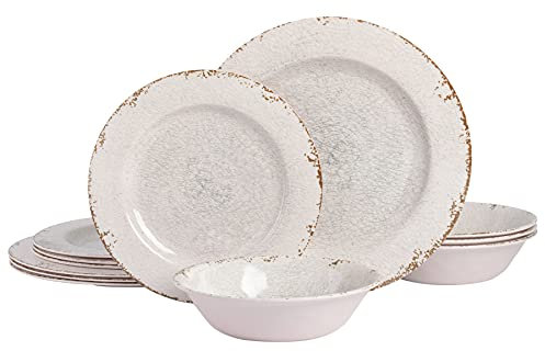 Gibson Home - Vajilla de melamina Service for Four (12pcs) Ice Rustic.