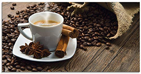 ARTland Wanddeko Glasbilder Wandbild Glas Bild einteilig 60x30 cm Querformat Kaffee Cafe Coffee Kaffeetasse Kaffeebohnen Zimt Espresso S6BQ