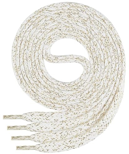 Di Ficchiano - Cordones planos de algodón 100% para zapatillas y calzado deportivo, muy resistentes, aprox. 7 mm de ancho, 45-200 cm de longitud, fabricado en Europa, Unisex, blanco / dorado, 120