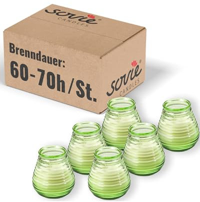 Sovie Candles Glaswindlicht Flairlight Grün Limegrün 6 Stück - Windlicht Glas - Kerzen Deko Innen & Außen - Schlichtes Design - 60-70 Std. Brenndauer