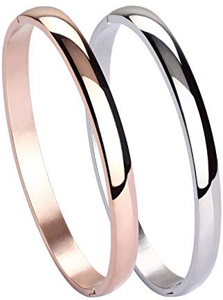 MILAKOO 4 Stück Edelstahl Armband für Frauen Mädchen Hochglanz Armband Gerillte Manschette Armreif 6mm