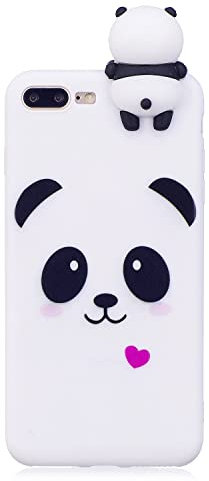 DasKAn Compatible with iPhone 7 Plus/iPhone 8 Plus 5,5 3D Panda Karikatur Silikon Hülle, Rosa Herz Süße Tiere Muster Stoßfest Fallschutz Ultra Dünn Flexibel Einfarbig Matt TPU Schutzhülle, Weiß #1