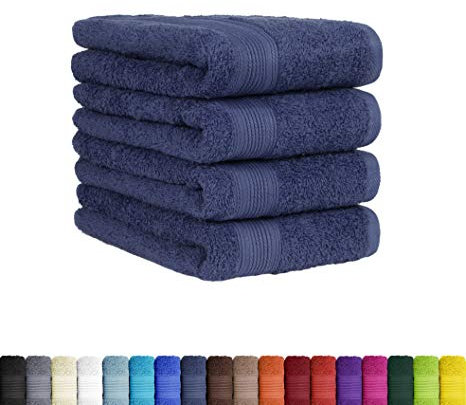 BaSaTex Frottier Handtücher Set aus weicher Baumwolle - 50x100 cm - 100% Baumwolle Öko-Tex Made in Green Zertifiziert | 4X Handtuch in Navy Blau