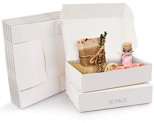 Kurtzy Karton Geschenkboxen Weiß (50 Stk) – Schachteln 19 x 11 x 4,5cm Pappschachteln mit Deckel – Kraftpapier Geschenk Box Rechteckig zum Selber Aufbauen für Geschenke, Hochzeit, Party, Weihnachten