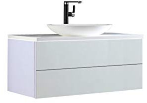 StoneArt Badmöbel Set mit Mineralguss Waschbecken Waschschale Aufsatzwaschbecken und Unterschrank Waschtisch Einzel- oder Doppelwaschbecken Brugge BU-1001pro-3 weiß 100cm