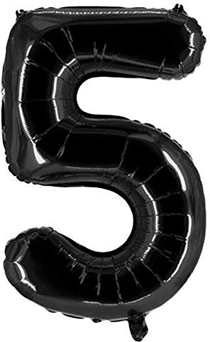 Party Factory XXL Folienballon Zahl 5, Luftballon 100cm, schwarz, Geburtstag, Abi, Jubiläum, Party Ballon, Heliumballon, Deko
