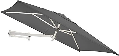 Easysol Sonnenschirm Wandmontage 200 x 140cm Rechteckig, für Balkon, Terrasse, Garten, Parasol für die Wand, Teleskopisch und Neigbar, aus Aluminium und Polyester, grau