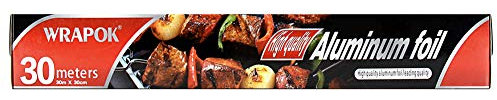 WRAPOK 1 x plåtfolierulle i kraftig aluminiumbakfolie kombinationsdräkt för grillrostning, rulle 30 cm x 30