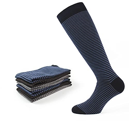 Calze Uomo Lunghe in Caldo Cotone Soft Naturale a Righe Made in Italy da 6 paia (Taglia 40-42, 6 paia)